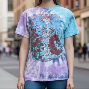 Vintage 90s Y2K Liquid Blue Grateful Dead Tie Dye Band Tee SZ S